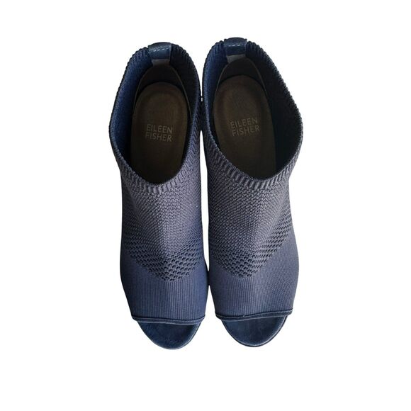 Eileen Fisher Navy Blue Knit Peep-Toe Booties Size 9 - Picture 5 of 9